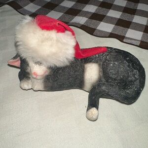 Festive stocking holder resin Cat Figurine with Red Santa Hat